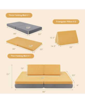 4 Pieces Convertible Kids Couch Set with 2 Folding Mats