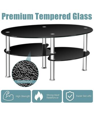 Tempered Glass Oval Side Table