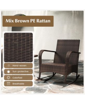 3 Piece Outdoor Rocking Set with Tempered Glass Table for Backyard Poolside