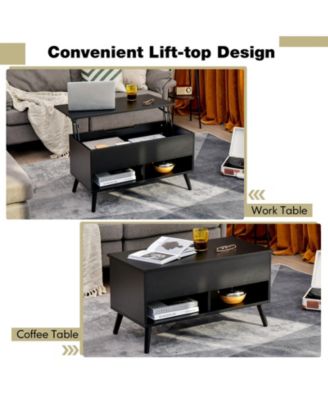 31.5 Inch Lift Top Table with Hidden Compartment and 2 Storage Shelves