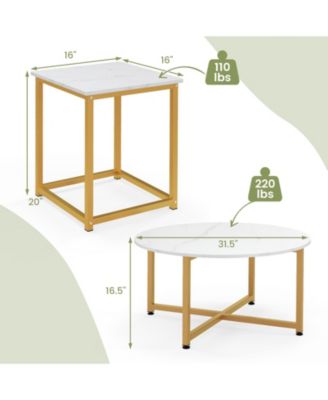 3-Piece Table Set Round Table and 2PCS Square End Tables