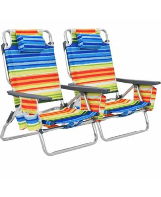 2-Pack Folding Backpack Beach Chair 5-Position Outdoor Reclining Chairs with Pillow