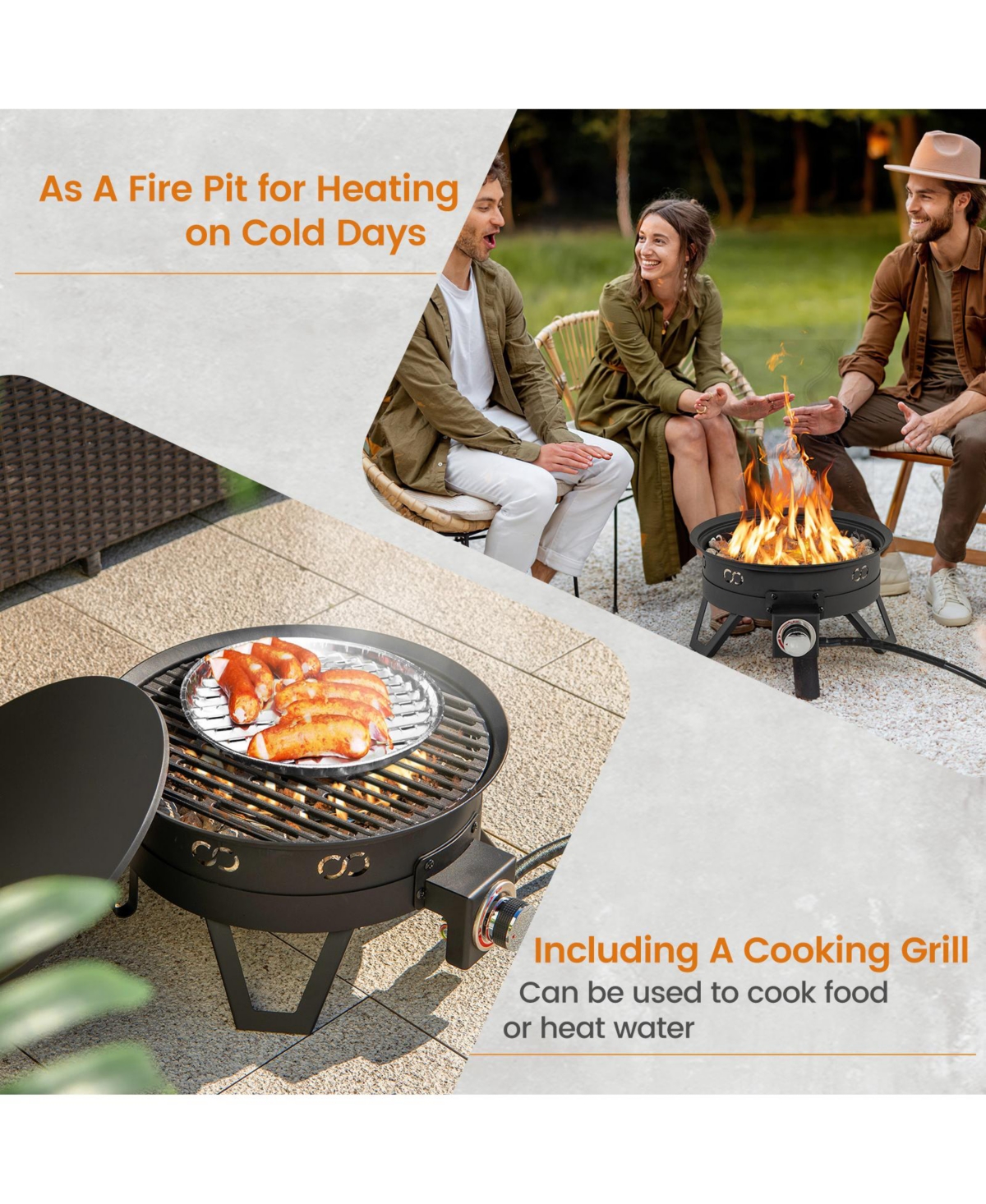 Gouun Portable Gas Fire Pit with Folding Legs and Removable Grill for Camping