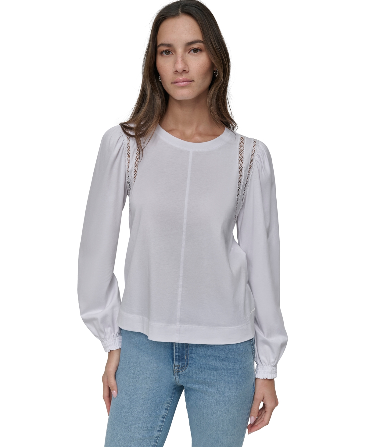 Dkny Jeans Women's Eyelet-Armhole Puff-Bracelet-Sleeve Top - WHT - WHITE