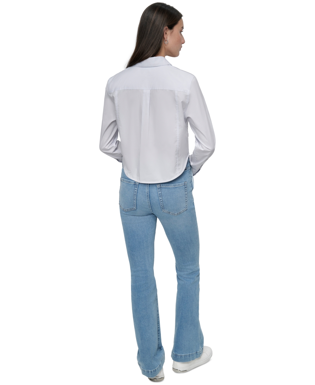 Dkny Jeans Women's Cotton Studded Cropped Shirt - PWB - POWDER BLUE