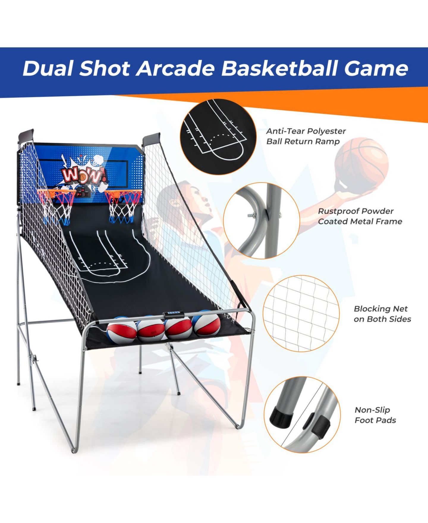 Детская игрушка GOUUN Dual-Shot 8 Game Modes Basketball Arcade Game, Ages 5+, цвет: Синий — фото 6