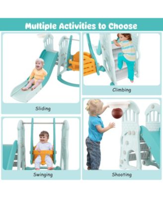 Toddler Slide and Swing Set with Extra-long Slide Height Adjustable Swing Basketball Hoop and Climber