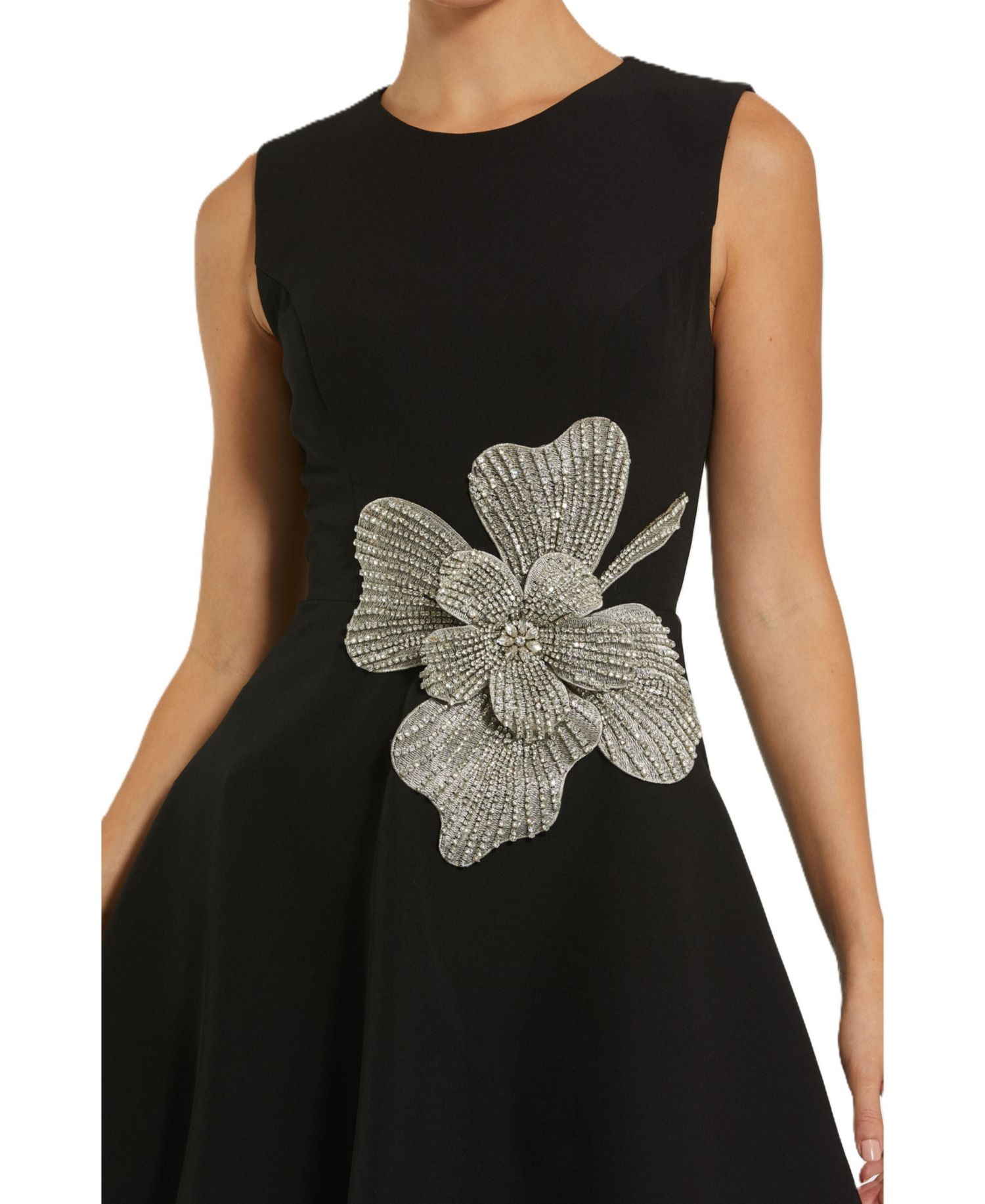 Women's Crepe Sleeveless Mini Dress With Rhinestone Flower