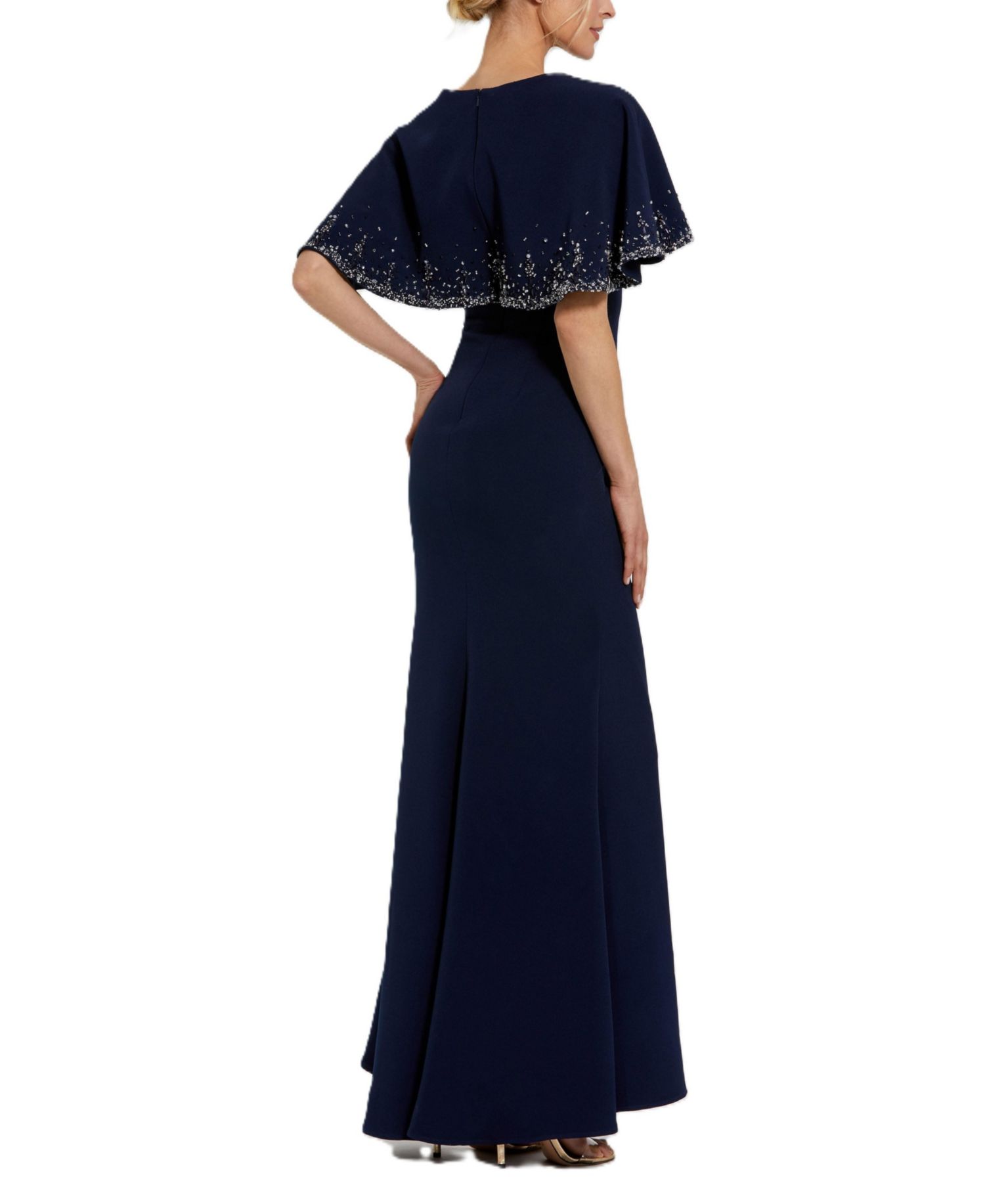 Women's Crepe High Neck Fitted Gown With Beaded Shawl