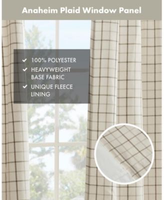 Anaheim Plaid Curtain 1 Panel for bedroom, Rob Pocket/Back Tab fit up to 1.25 inches rod Single Curtain Panel for Living Room, Width 50 length 95 inches, Fleece Lining Brown 1 Window Panel