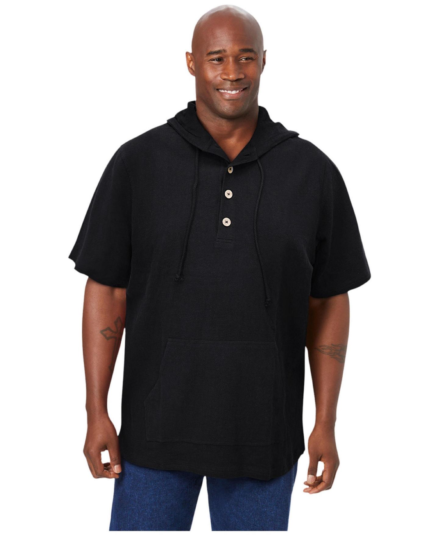 Мужское худи KingSize Gauze Short-Sleeve, цвет: Чёрный — фото 1