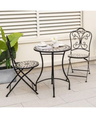 3 Piece Patio Bistro Set with Round Table and 2 Folding Chairs