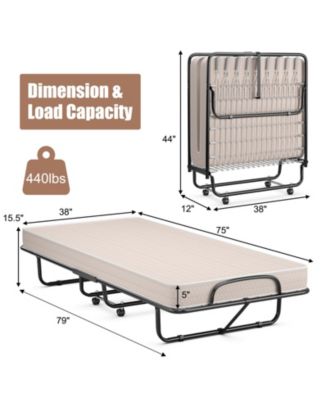 Rollaway Guest Bed with Sturdy Steel Frame and Memory Foam Mattress