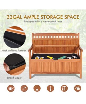 33 Gallon Wooden Storage Bench with Liner for Patio Garden Porch
