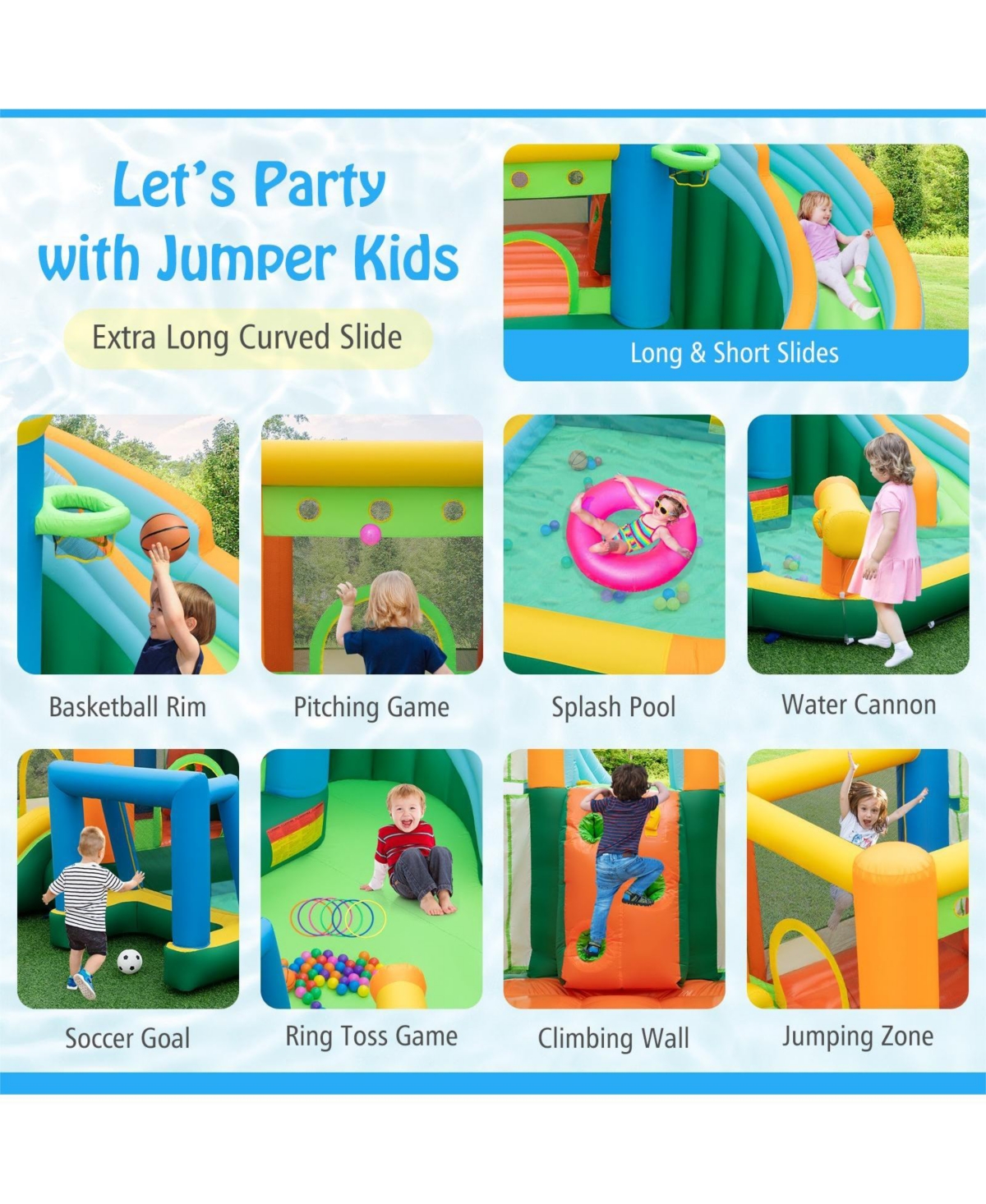 Gouun Inflatable Water Slide with Dual Slides and Splash Pool Bounce House with 680W Blower