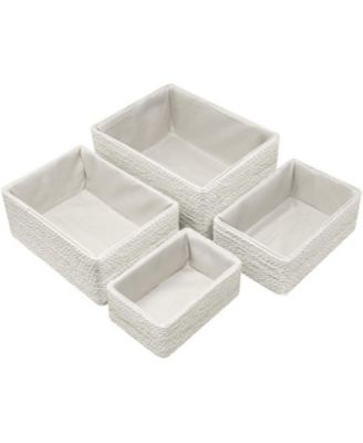 Storage Baskets 4-Piece Set - Stackable Woven Basket Paper Rope Bin Boxes for Makeup, Office Supplies, Bedroom, Closet