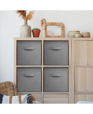 11 Inch 4 Pack Foldable Fabric Storage Cube Bins with Handles - for Organizing Pantry, Closet, Nursery, Playroom, and More (Gray