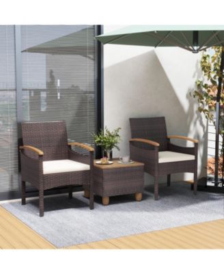 Patio Dining Chairs Set of 2 with Acacia Wood Armrest and Heavy Duty Metal Frame-2 Pieces