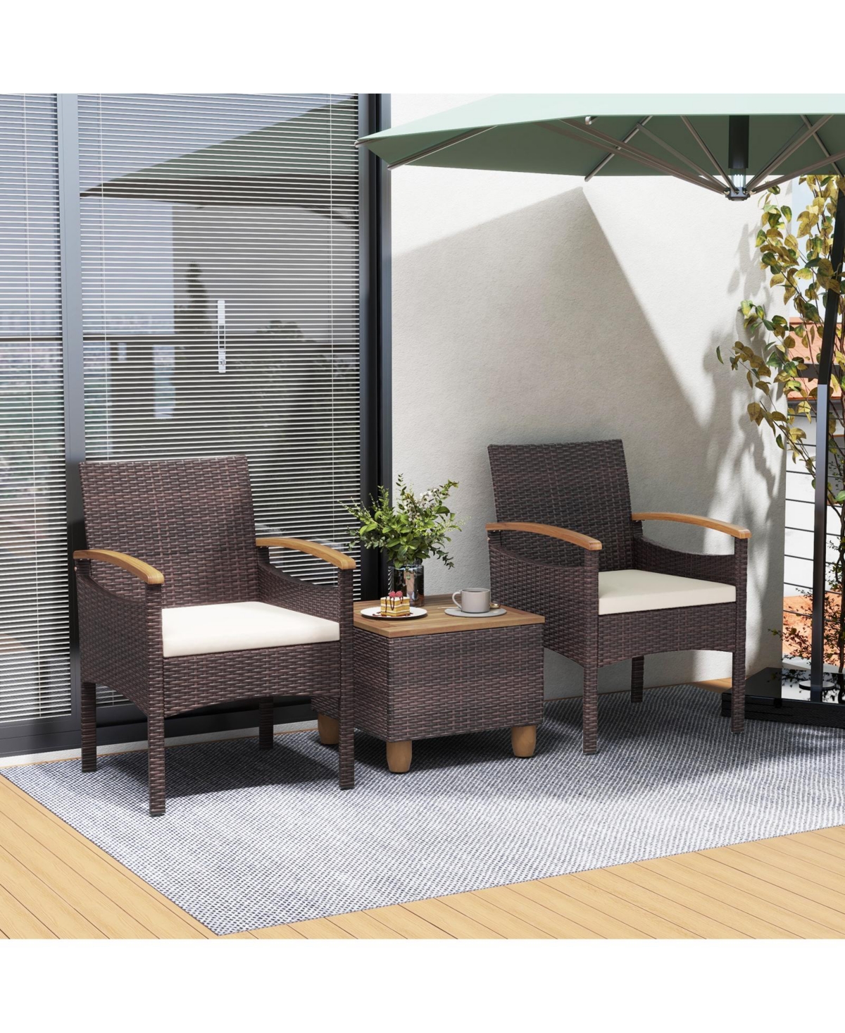 Gouun Patio Dining Chairs Set of 2 with Acacia Wood Armrest and Heavy Duty Metal Frame-2 Pieces