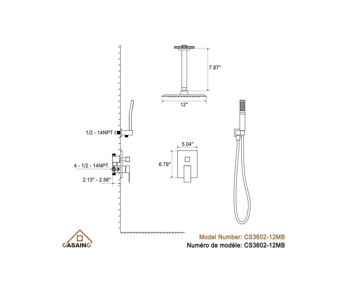 Casainc Inch Rainfall Shower Head Ceiling Mounted Shower System with Shower Trim Kit