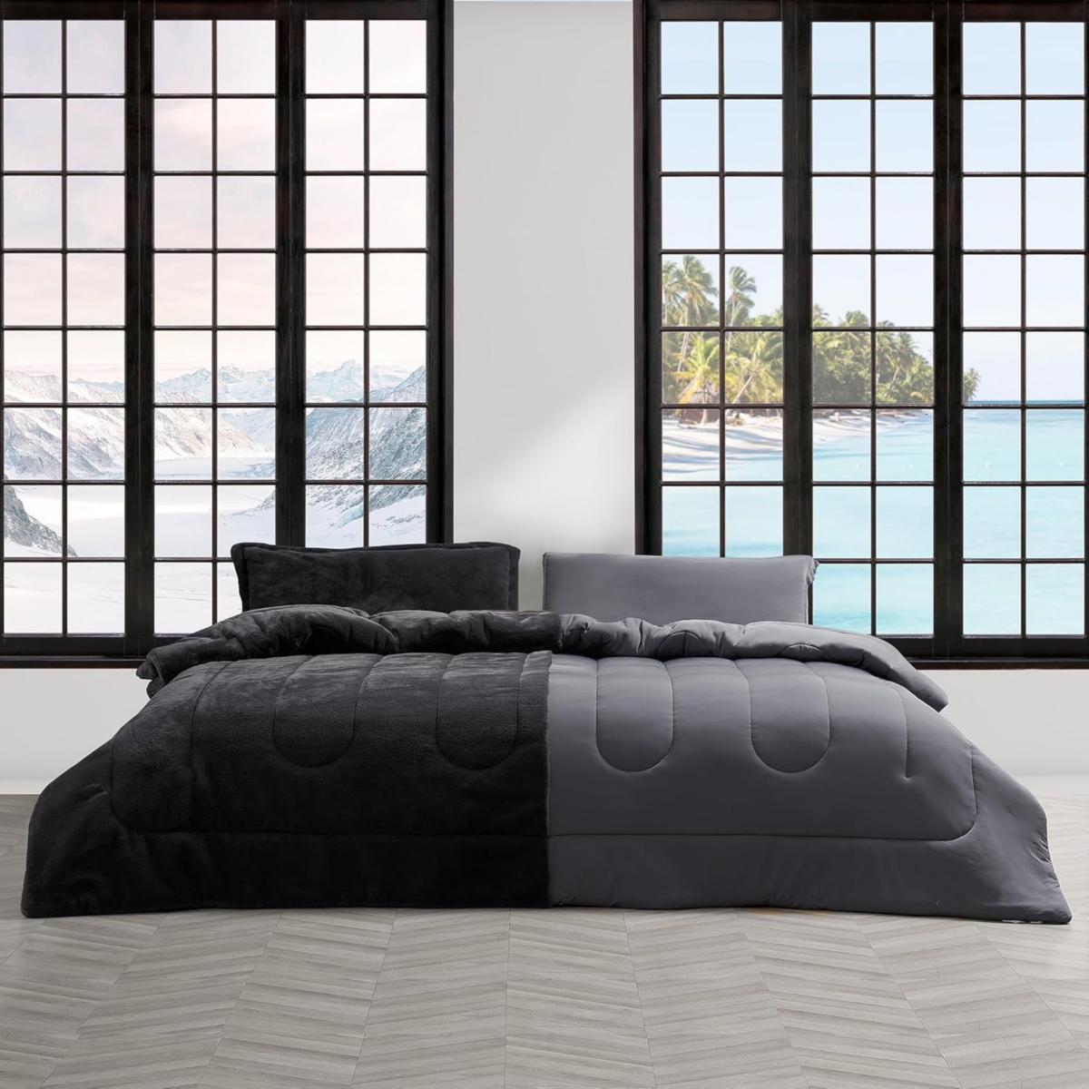 Coma Inducer Opposites Attract Oversized Comforter Set -+ Cooling Thunderstorm Gray - Plush volcanic gray