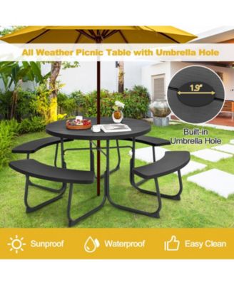 8-Person Outdoor Picnic Table and Bench Set with Umbrella Hole