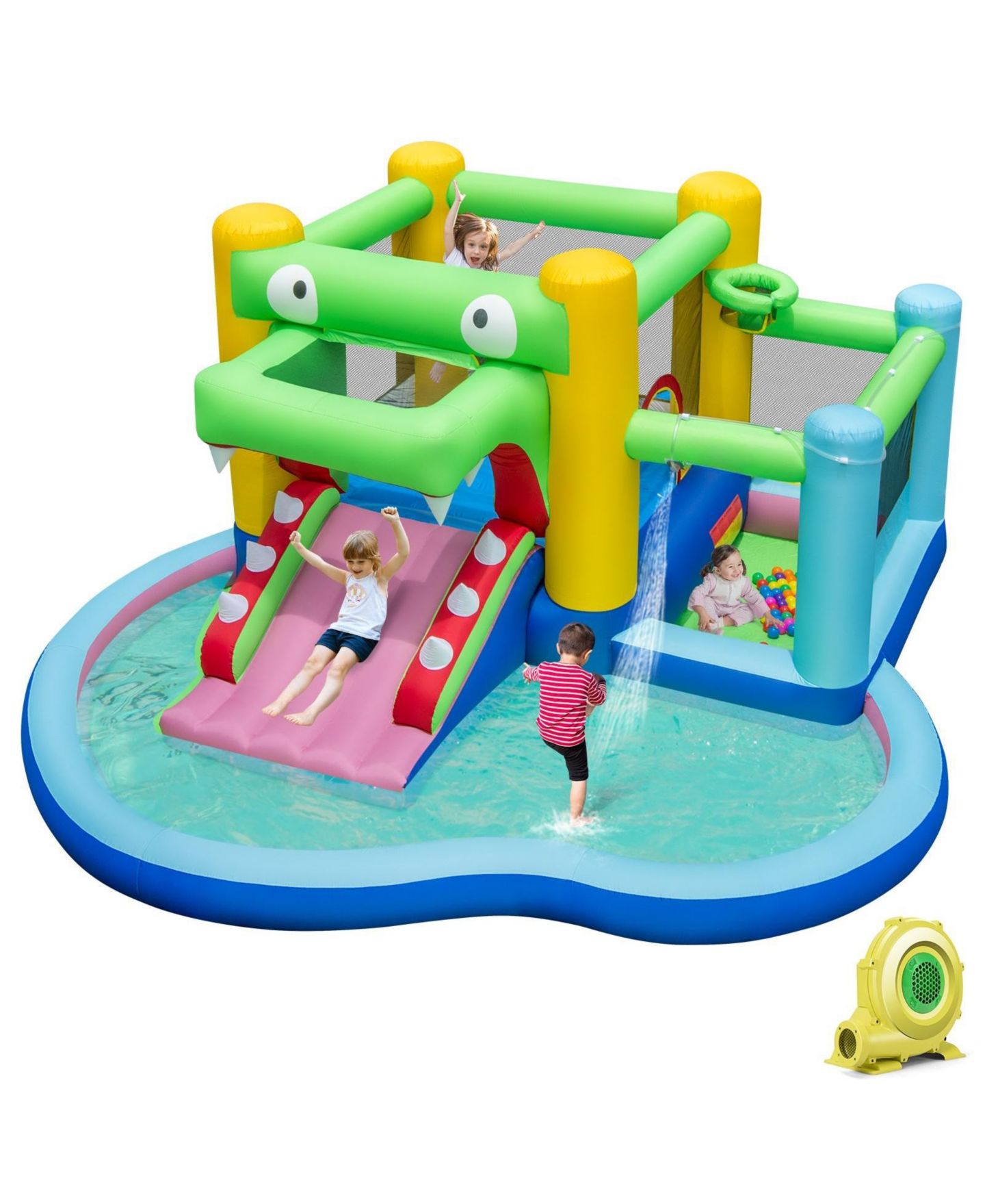 Детская игрушка GOUUN Crocodile-Themed 5-in-1 Inflatable Bounce House with Slide & Splash Pool, 12.8'L x 13'W, Ages 3+, цвет: Зелёный — фото 1