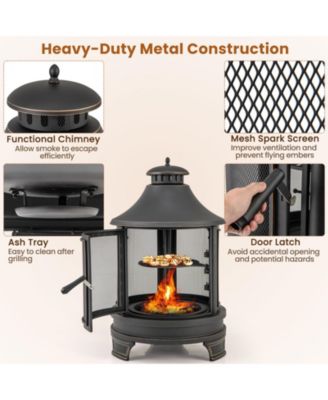 30 Inch Outdoor Fire Pit Chiminea with Grill for Garden BBQ