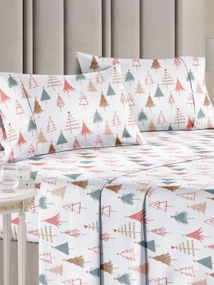 Christmas 4 Piece Microfiber Sheet Set (Queen / Trees 2)