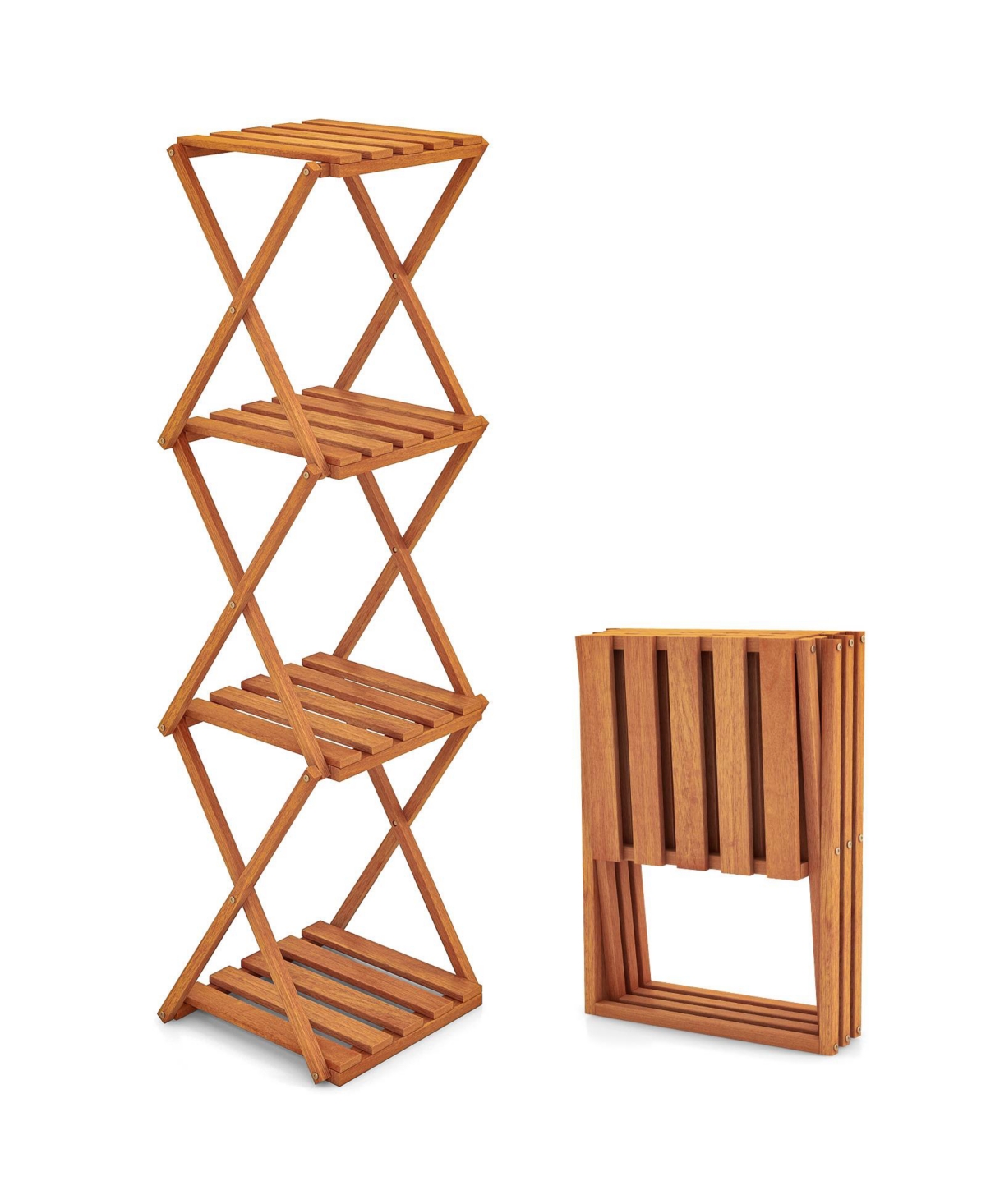 4-Tier Folding Plant Rack and Free Standing Shoe Rack - Natural