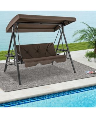 Convertible 3-Seat Patio Porch Swing Chair to Flat Bed with Adjustable Canopy