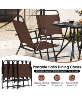 6 Pieces Patio Dining Set Folding Chairs Glass Table Tilt Umbrella for Garden