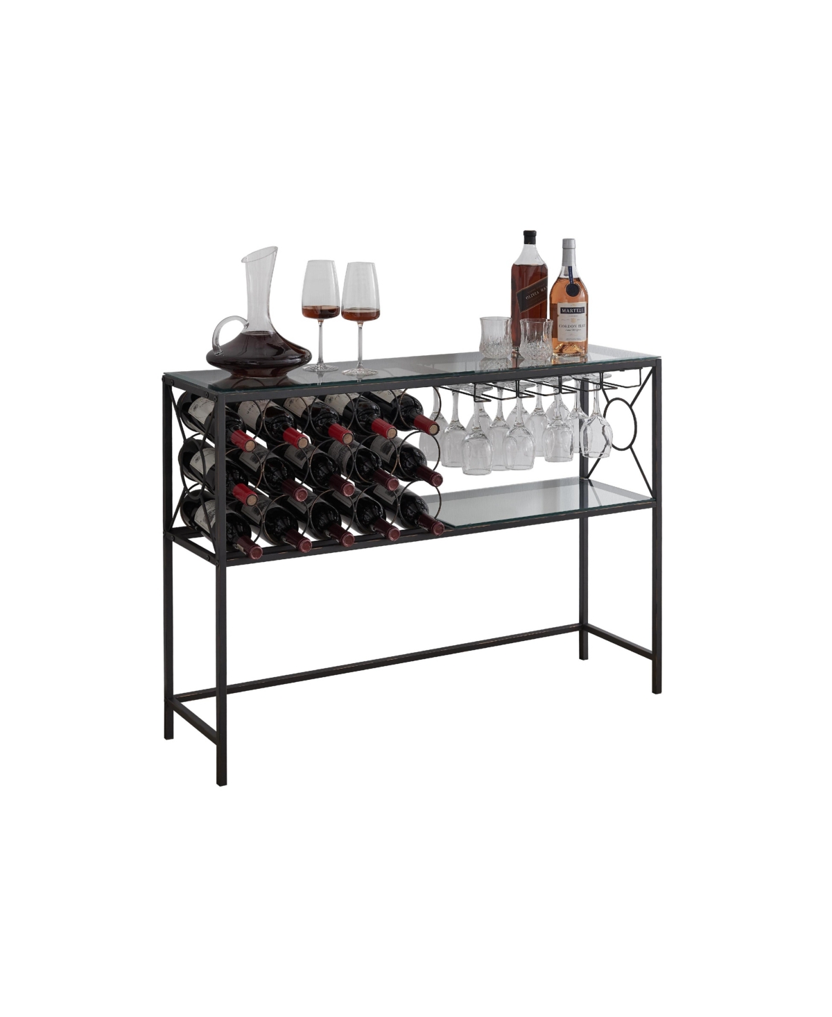 Kings Brand Furniture Console Sofa Table with Wine Rack Storage, Wine Bar Cabinet with Wine Shelf and Glass Holder, Bronze/Glass