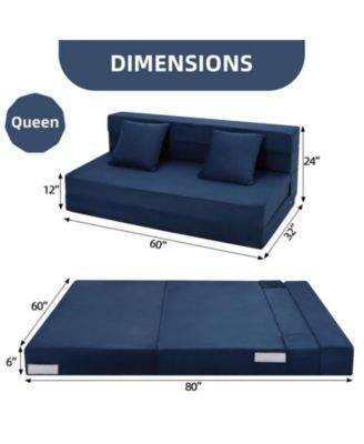 Folding Sofa Bed, Foldable Couch Bed with Pillow, Convertible Sleeper Chair Folding Sofa Mattress, Futon Floor Couch with Memory Foam Washable Cover for Living Room/Bedroom/Guest, Queen Size