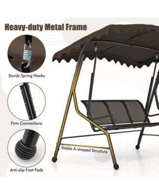 3-Seat Outdoor Porch Canopy Swing with Adjustable Shading