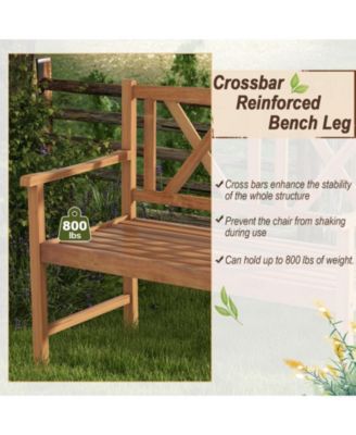 2-Person Wood Outdoor Bench with Cozy Armrest and Backrest