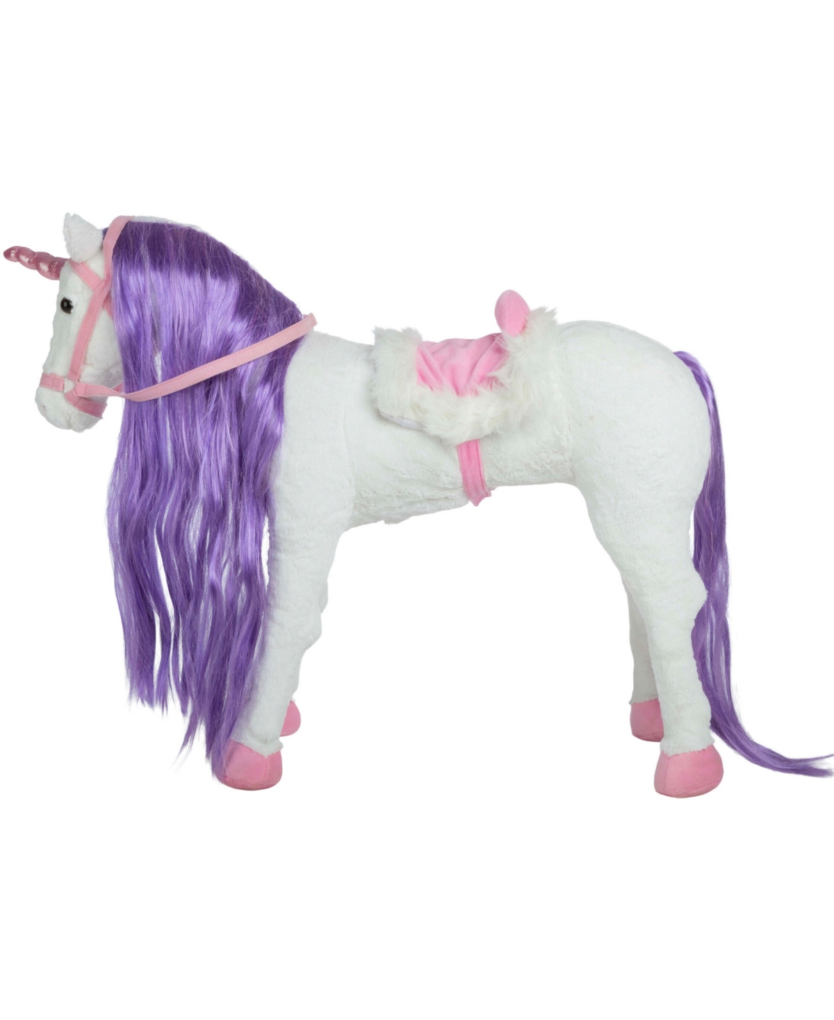 Trademark Global Happy Trails Ride On Horse Unicorn Plush Toy In White,pink,and Purple