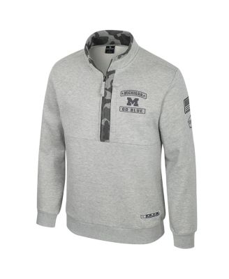 Men's Heather Gray Michigan Wolverines OORAH OHT Military Appreciation Fleece Quarter-Zip Jacket