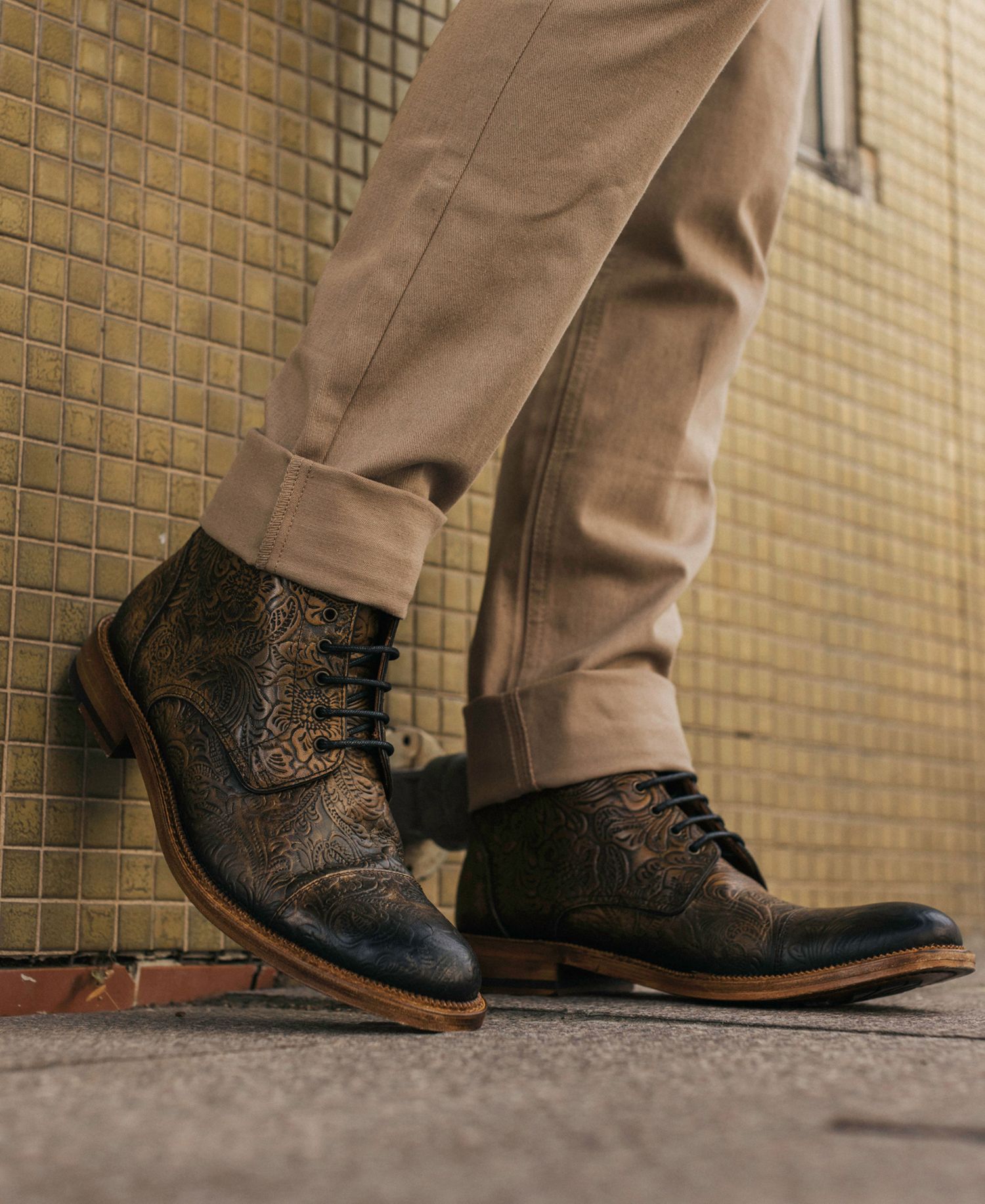 Men's Rome Embossed Leather Cap Toe Lace-up Boot