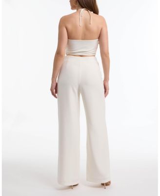 Women's Wide Leg Halter Jumpsuit with Keyhole Detail
