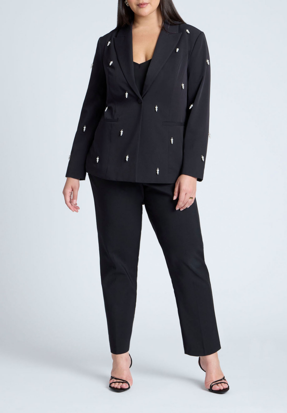 Eloquii Plus Size Pearl Detail Blazer