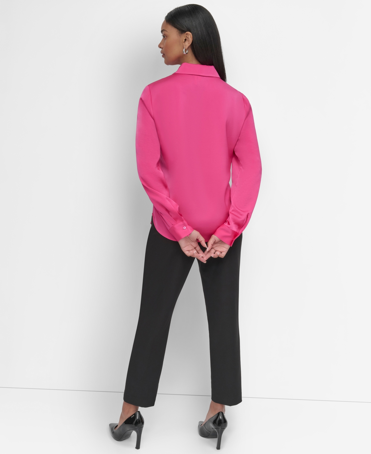Dkny Petite Mixed-Media Chiffon-Yoke Blouse