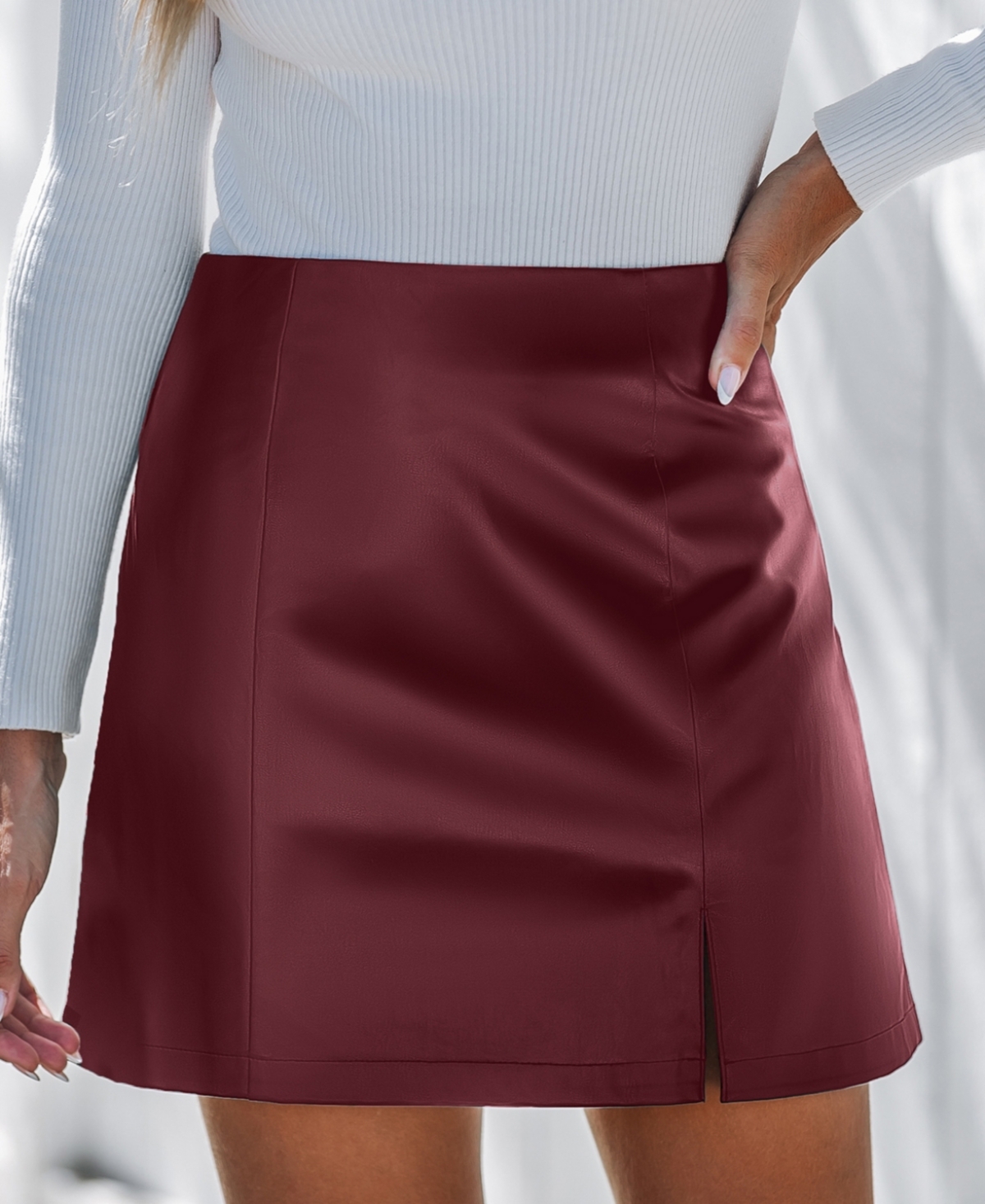 Cupshe Women's Faux Leather Notched Hem Mini Skirt