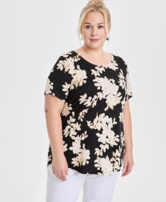 JM Collection - Plus Size Magnolia Scoop-Neck Short-Sleeve Top