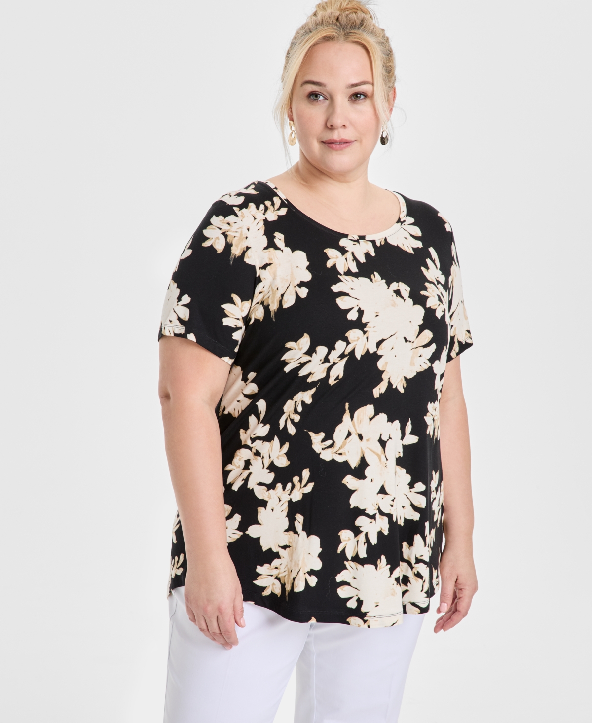 JM COLLECTION PLUS SIZE SCOOP-NECK SHORT-SLEEVE TOP, EXCLUSIVELY AT MACY'S 