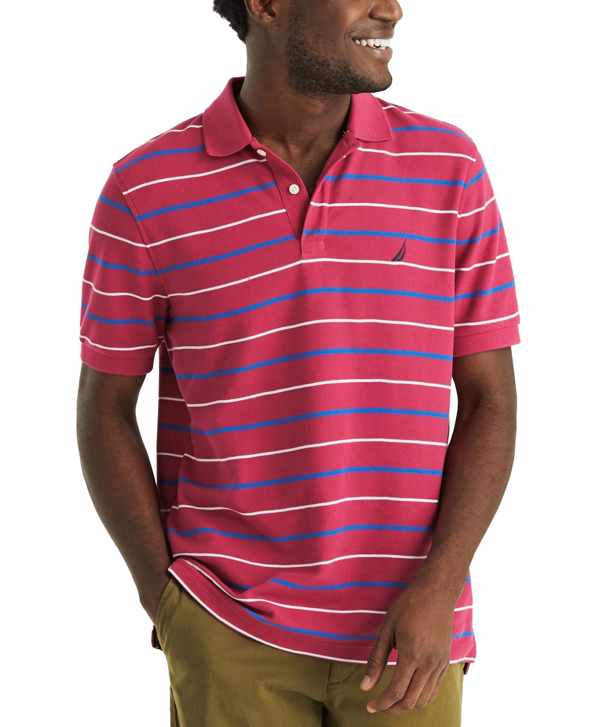 Men's Striped Classic-Fit Deck Polo Shirt - Rose Coral