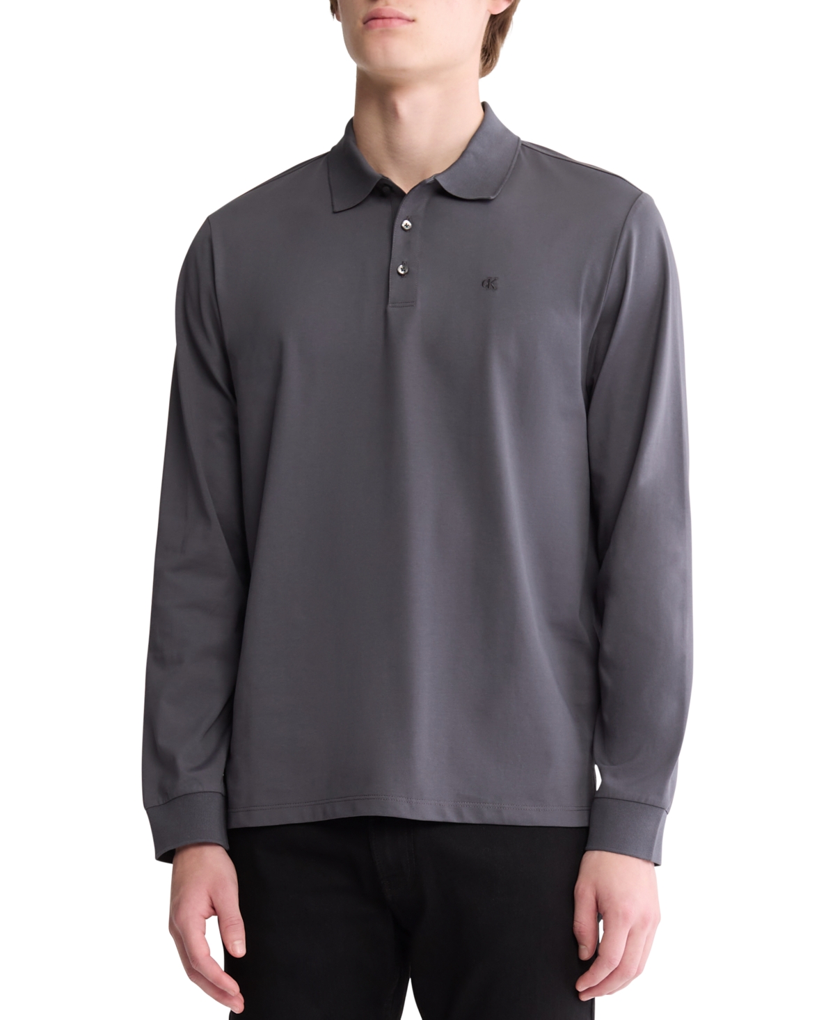 Men's Smooth Cotton Long-Sleeve Polo Shirt - Forged Iron