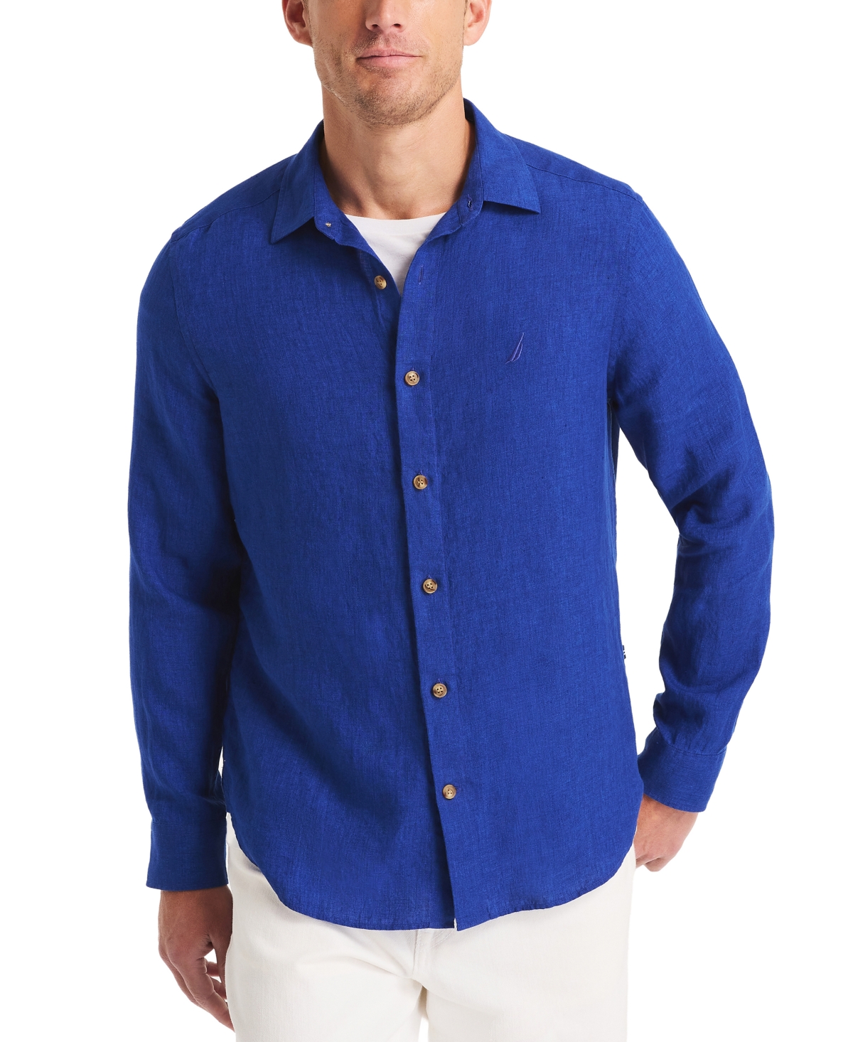 Men's Linen Solid-Color Classic-Fit Long-Sleeve Shirt - Crimson Sunset