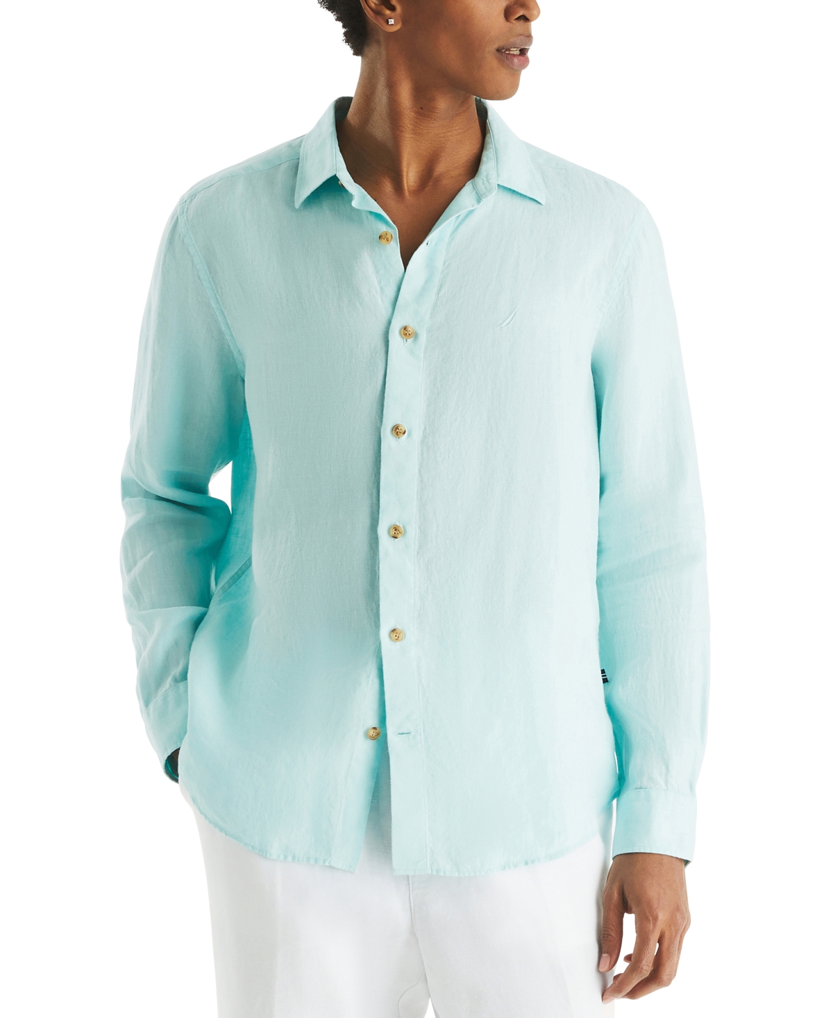 Men's Linen Solid-Color Classic-Fit Long-Sleeve Shirt - Crimson Sunset