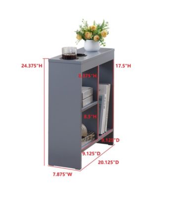 - Side End Table with Drink Holders, Storage Shelves, Magazine Holder, Narrow Slim Chair Couch Table